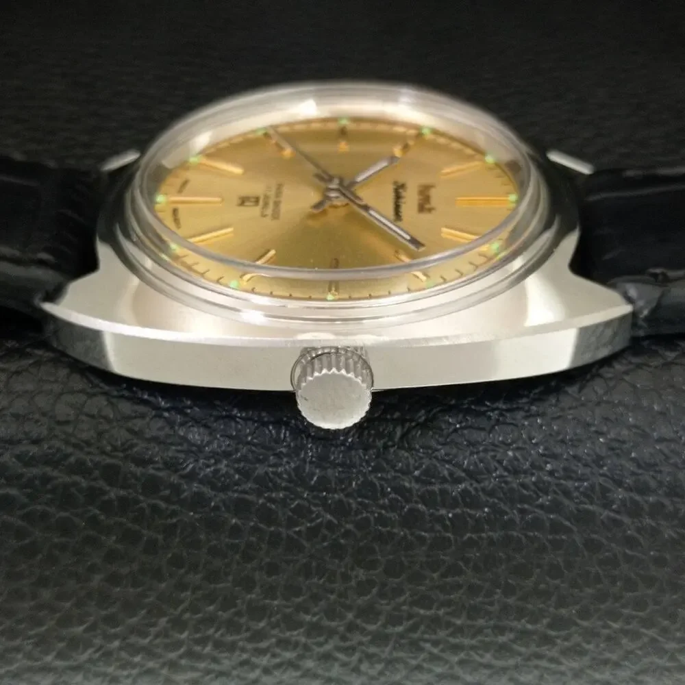 Vintage 1975 HMT Manual Wound Mens Silver Watch & Gold accents